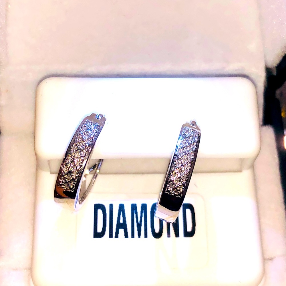 10k white gold vermeil real diamond Huggie hoop earrings best gift huge sale WOW